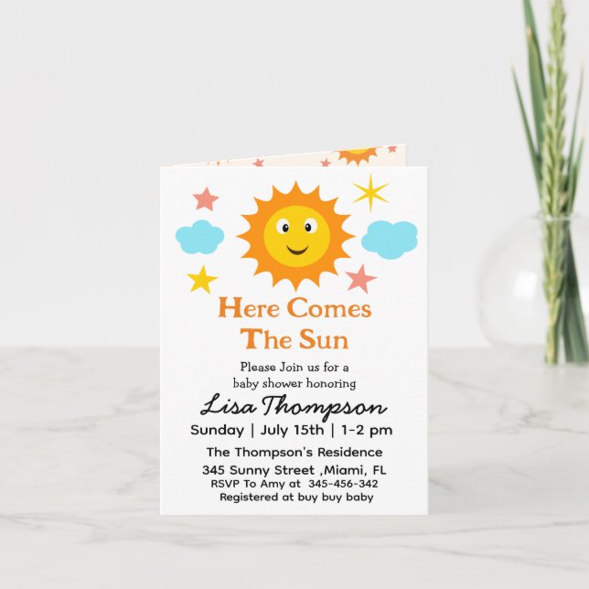 Invitation Le Soleil Souriant Est Le Baby shower Soleil (Devant)