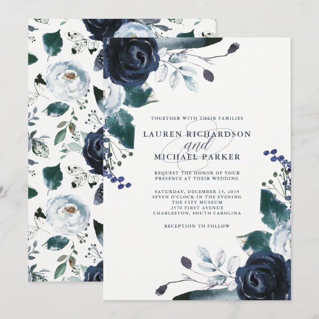 Invitation Le sommet de la marine boho en blanc| Mariage (Devant / Derrière)