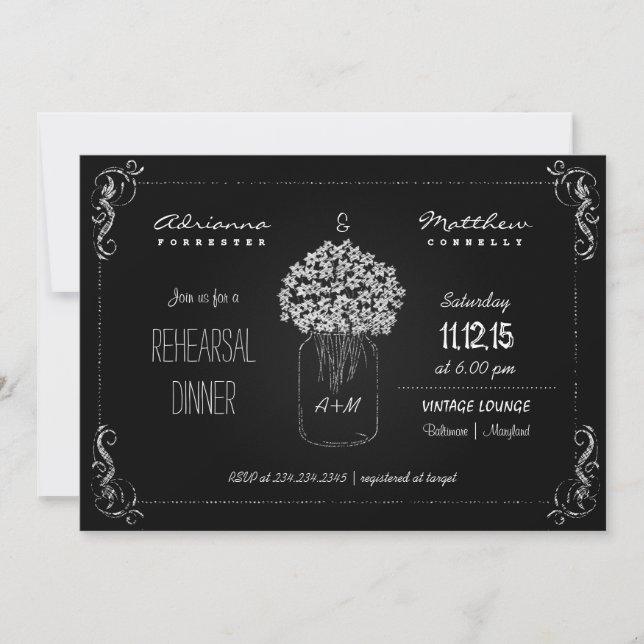 Invitation Le tableau vintage MasonJar fleurit la répétition (Devant)