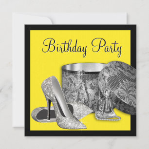 Invitation Le talon haut chausse l'anniversaire jaune noir de