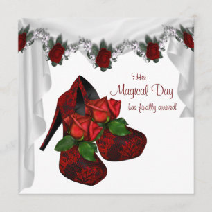 Invitation Le talon haut de rose rouge chausse Quinceanera