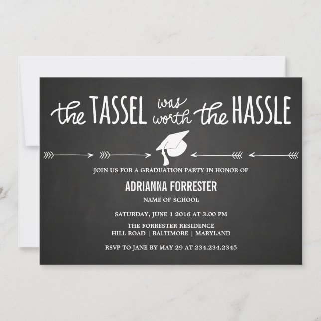 Invitation Le Tassel Vaut La Peine Du Chalkboard Hassle (Devant)