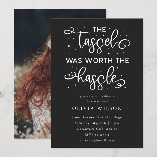 Invitation Le Tassel Vaut La Peine Du Hassle Grad Party Photo (Devant / Derrière)