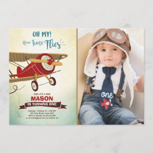 Invitation Le temps d'invitation d'anniversaire d'avion