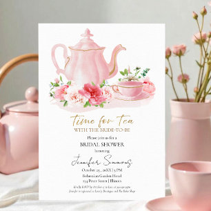 Invitation Le temps du thé Fête des mariées florale dorée