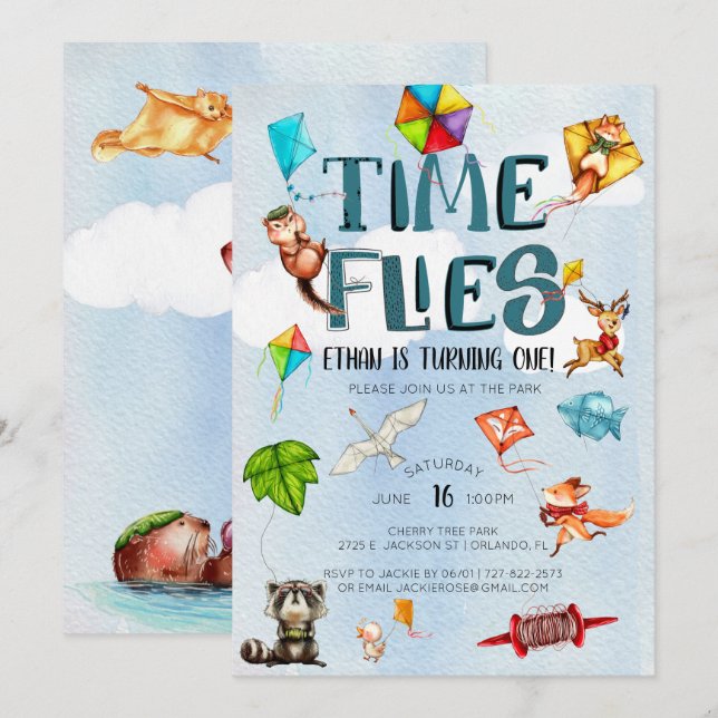Invitation Le temps passe vite | Fête d'anniversaire de 1 an  (Devant / Derrière)