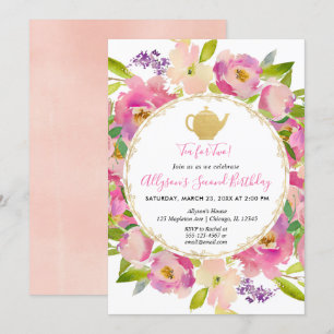 Invitation Le thé pour deux rougissent anniversaire floral