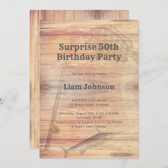 Invitation Le thème de la pêche Son anniversaire (Devant / Derrière)