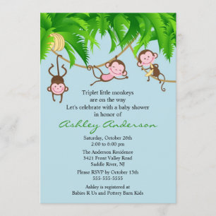 Invitation Le triplet de safari Monkeys l'invitation de baby