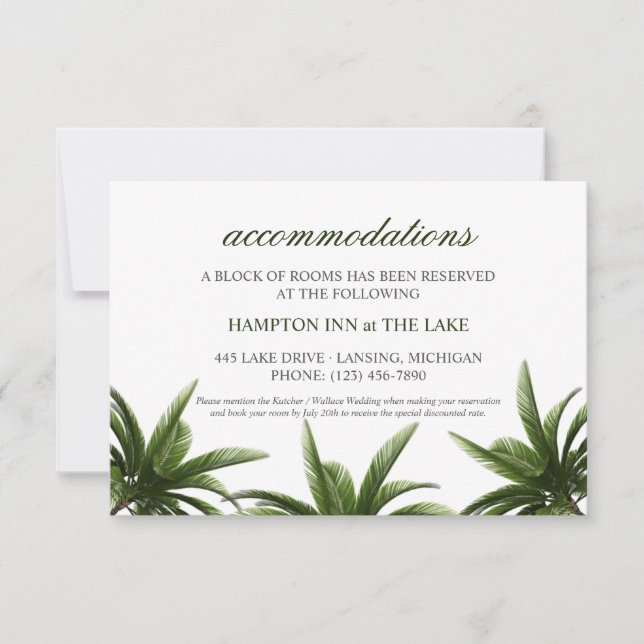 Invitation Le Tropical Palm Tree Green Mariages Hébergement (Devant)