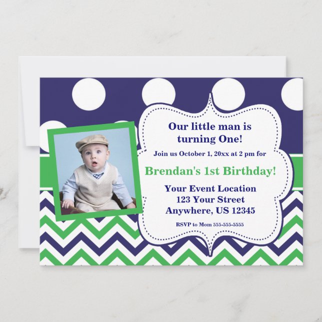 Invitation Le vert bleu pointille l'invitation d'anniversaire (Devant)