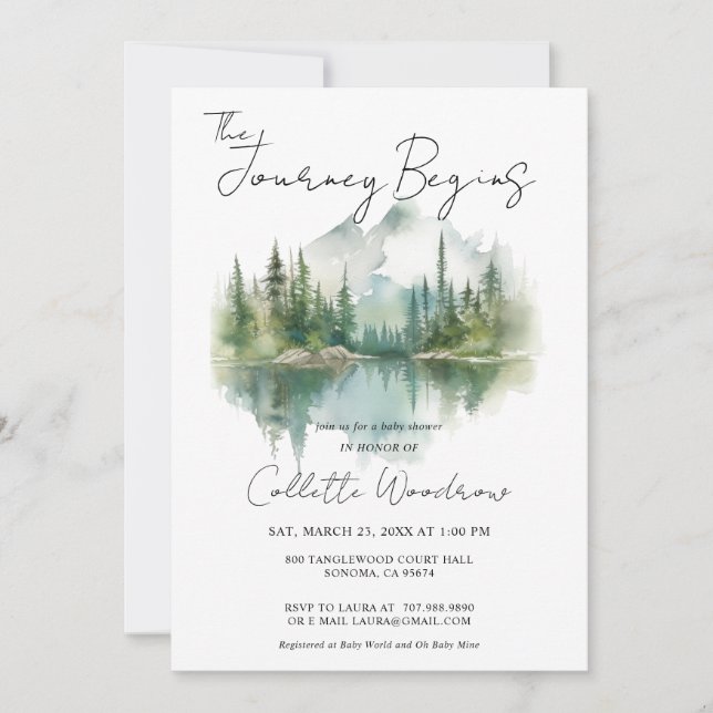 Invitation Le voyage en forêt rustique commence aquarelle (Devant)