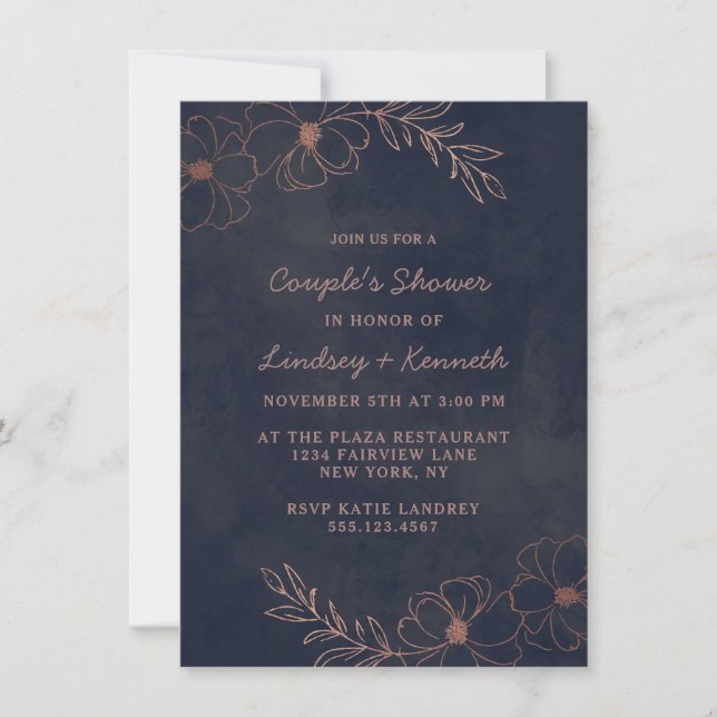 Invitation Le Wedding shower du Rose Gold Chic Couple bleu ma (Devant)