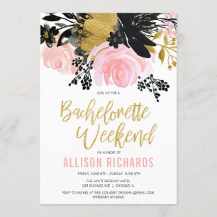 Invitation Le week-end de Bachelorette rougissent or noir