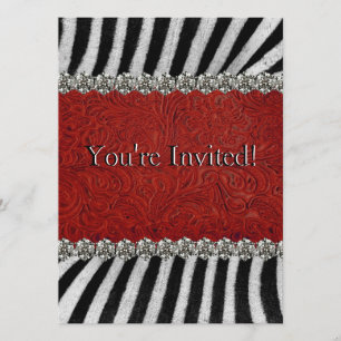 Invitation Le zèbre barre la partie en cuir rouge de fausses