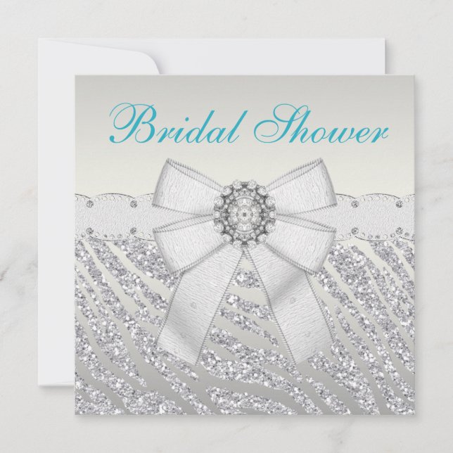 Invitation Le zèbre de parties scintillantes d'argent de Faux (Devant)