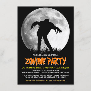 Invitation Le zombi se lève Pleine lune Halloween de partie