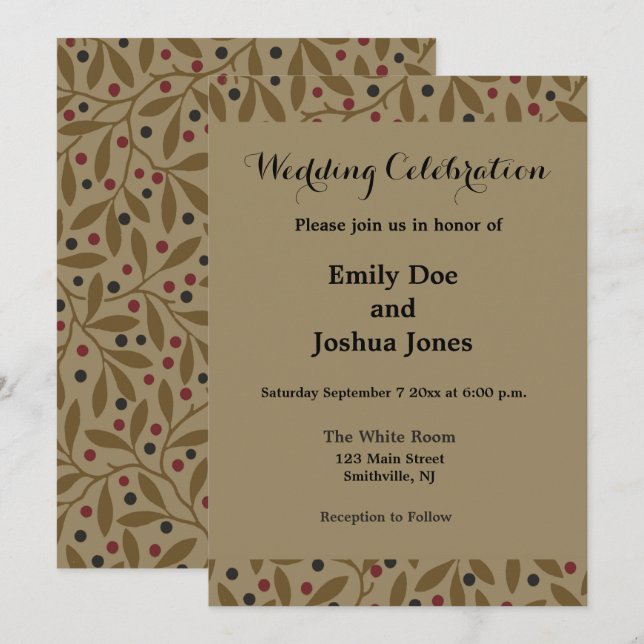 Invitation Leaf Berry Classique Colorful Art Motif (Devant / Derrière)