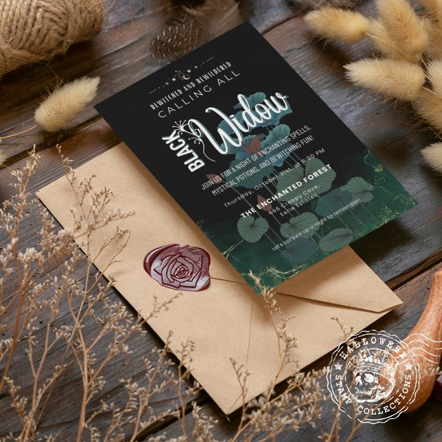 Invitation Léaf de Lotus blanc et broyé (Black Widow Bewitched and Bewildered Lotus Leaf Invitation cover from The Beekeeper Store)