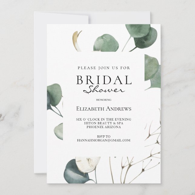Invitation Leafy Bridal Shower (Devant)