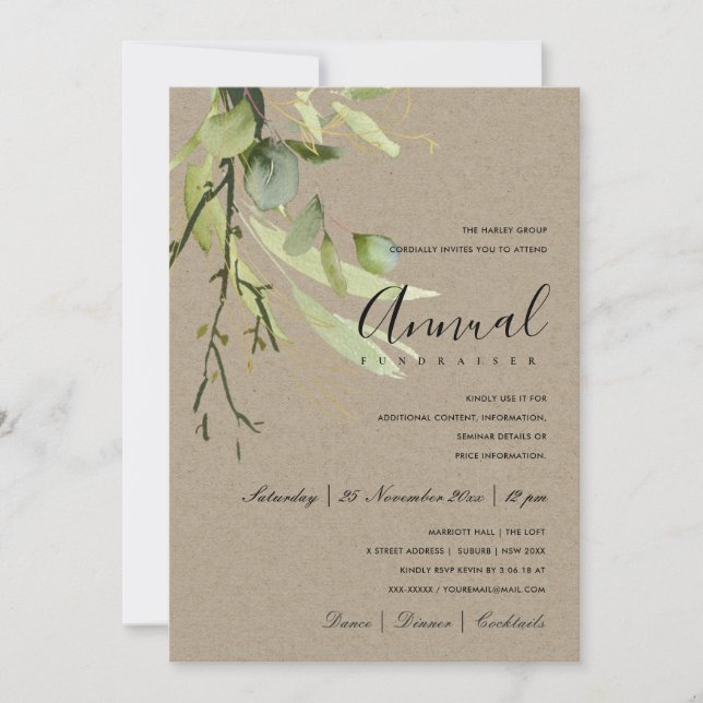 INVITATION LEAFY GREEN KRAFT FOLIAGE CORPORATE PARTY (Devant)