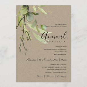 INVITATION LEAFY GREEN KRAFT FOLIAGE CORPORATE PARTY