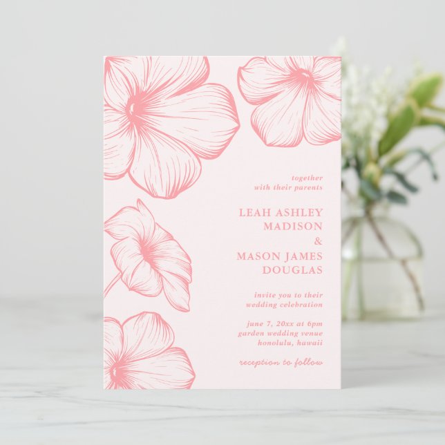 Invitation Leah Rose Floral Mariage élégant (Debout devant)