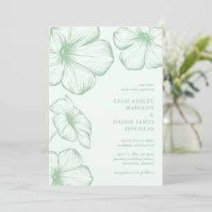 Invitation Leah Sage Green Floral Mariage élégant