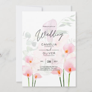 Invitation LeahG Blush rose Calla Lily Mariage Inviter Floral