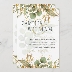 Invitation LeahG Botanical Greenery Gold Wedding Invite