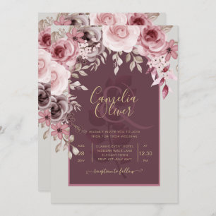 Invitation LeahG Burgundy Blush Rose Roses Mariage de automne