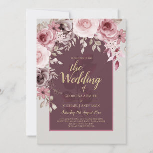 Invitation LeahG Burgundy Blush Rose Roses Mariage de automne