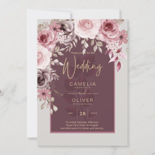 Invitation LeahG Burgundy Blush Rose Roses Mariage de automne