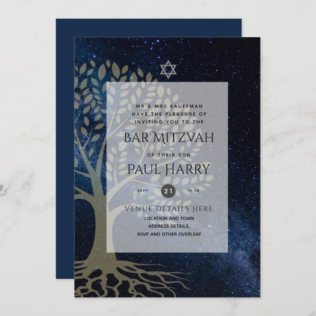 Invitation LeahG Elegant Chic Bar Mitzvah Juif Torah Chic (Devant / Derrière)