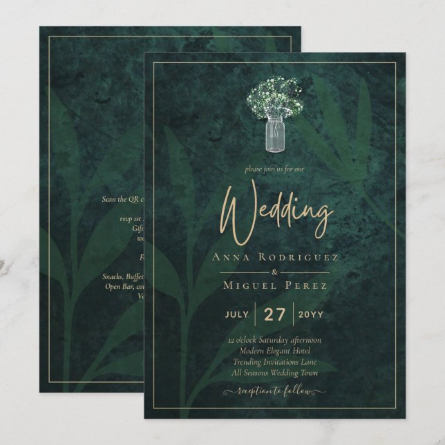 Invitation LeahG Emerald Forest Green Wedding INVITE (Devant / Derrière)