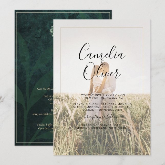 Invitation LeahG Emerald Forest Green Wedding INVITE (Devant / Derrière)