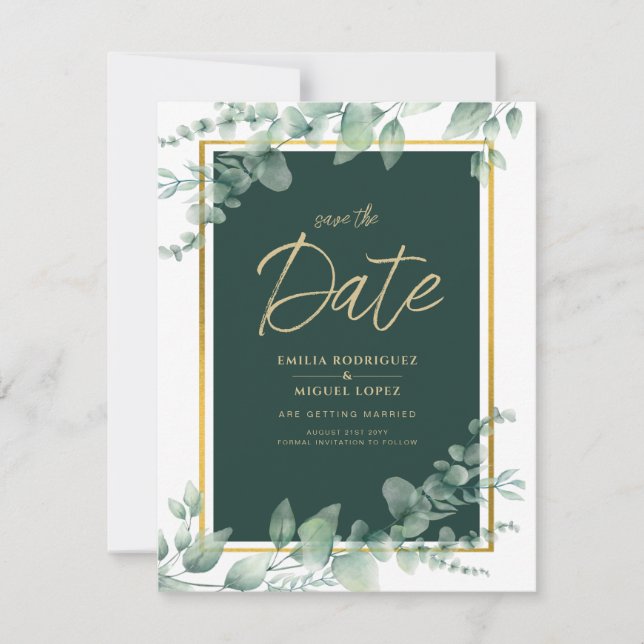 Invitation LeahG Eucalyptus Green Gold MARIAGE QR CODE (Devant)