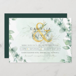 Invitation Leahg Eucalyptus Green Gold Mariage QR CODE IN