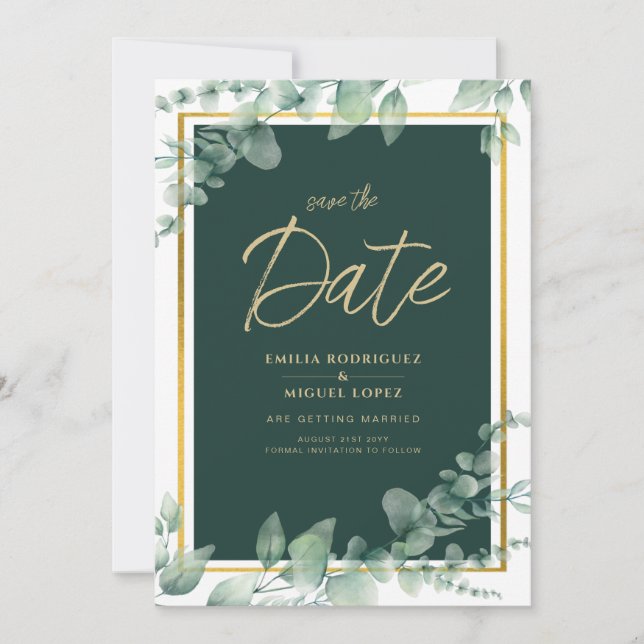 Invitation LeahG Eucalyptus Verdure Or CODE QR DE MARIAGE (Devant)