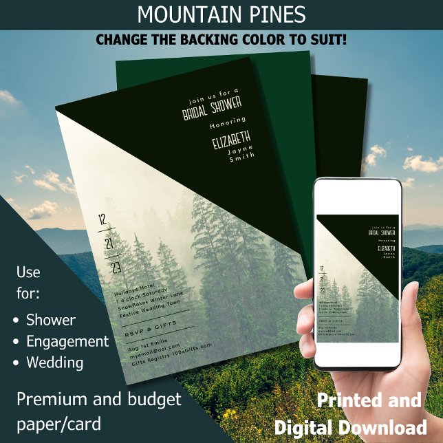 Invitation LeahG Fête des mariées des arbres d'hiver des pins (Créateur téléchargé)