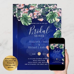 Invitation LeahG FÊTE DES MARIÉES florale bleu tropical rose