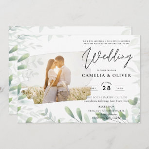 Invitation LeahG Feuilles de la verdure PHOTO OVERLAY Mariage