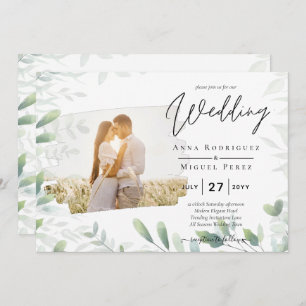 Invitation LeahG Feuilles de la verdure PHOTO OVERLAY Mariage