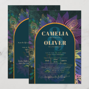 Invitation LeahG Green Purple Gold JEWEL TONES Mariage INVITE