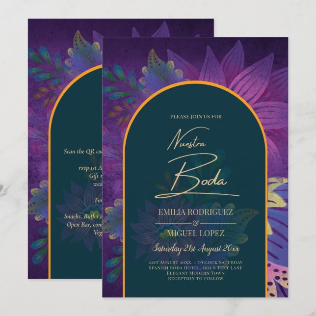 Invitation LeahG Green Purple Gold JEWEL TONES Mariage INVITE (Devant / Derrière)
