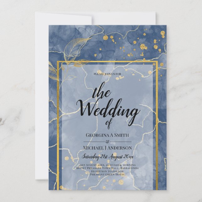 Invitation LeahG INK Marine Mariage bleu or (Devant)