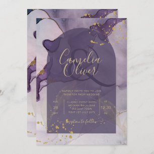 Invitation LeahG Ink Ombre violet Lavender Mariage or