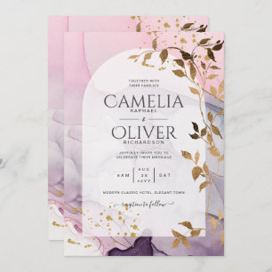 Invitation LeahG Ink Ombre violet rose rose Mariage or