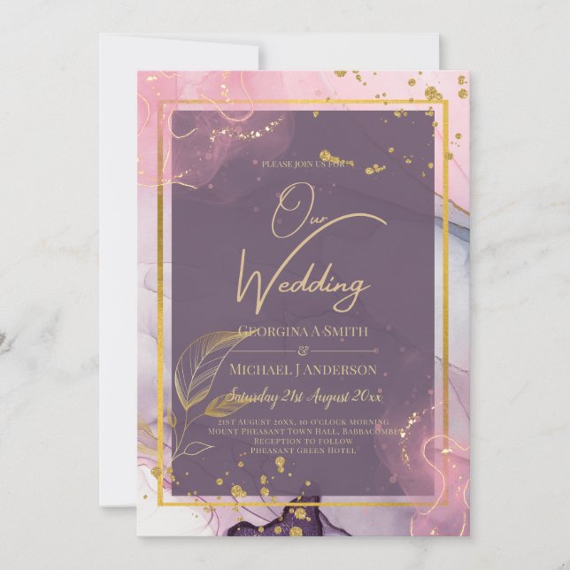 Invitation LeahG® Lavande ENCRE Mauve Violet Or Mariage (Devant)