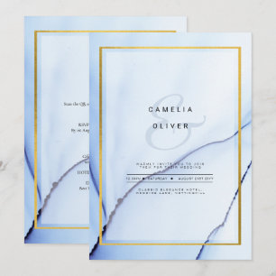 Invitation LeahG Marine Blue Gold INK Mariage Abstrait INVITE